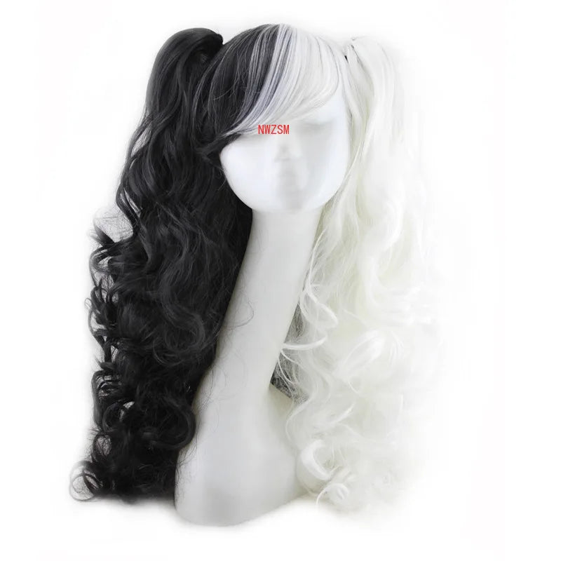 2020 Dangan Ronpa Monokuma Longues Queues De Cheval Bouclées Perruque Cosplay Costume Danganronpa Résistant À La Chaleur Synthétique Cheveux Femmes Cosplay Perruques