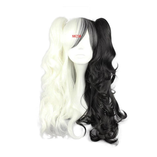 2020 Dangan Ronpa Monokuma Longues Queues De Cheval Bouclées Perruque Cosplay Costume Danganronpa Résistant À La Chaleur Synthétique Cheveux Femmes Cosplay Perruques