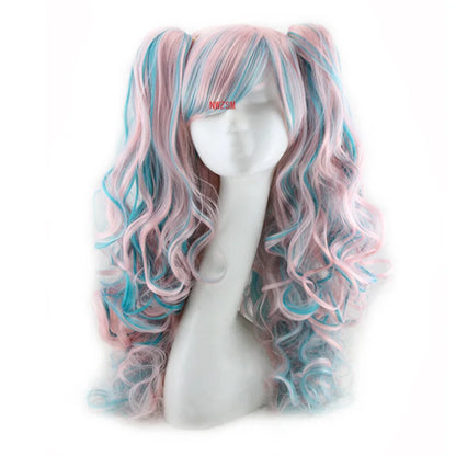 2020 Dangan Ronpa Monokuma Longues Queues De Cheval Bouclées Perruque Cosplay Costume Danganronpa Résistant À La Chaleur Synthétique Cheveux Femmes Cosplay Perruques