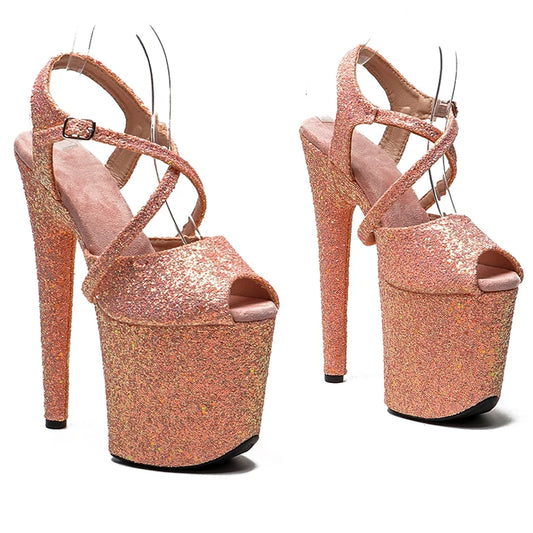 Leecabe 8 pouces/20 cm paillettes sangle croisée supérieure sandales talons hauts chaussures de pole dance