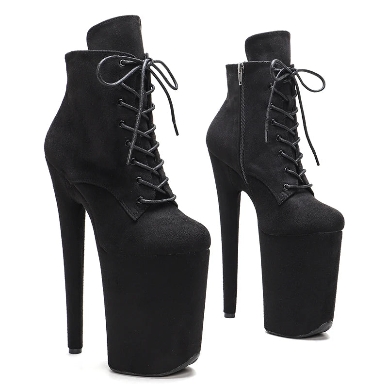 Leecabe 23CM/9 pouces Tige en daim Bottes sexy Talons hauts Plateforme Chaussures de pole dance