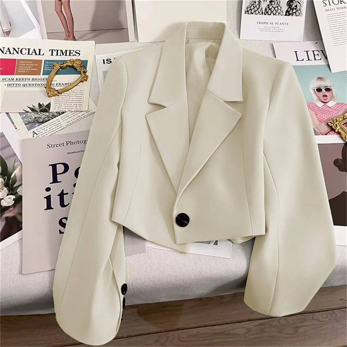 2024 Nouvelle mode coréenne Blazers courts pour femmes à manches longues boutonné veste de costume femme élégant tout match bureau Blazer femme