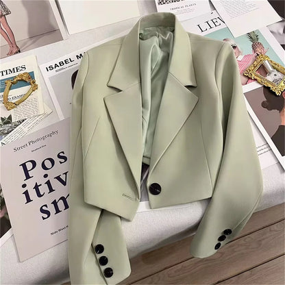 2024 Nouvelle mode coréenne Blazers courts pour femmes à manches longues boutonné veste de costume femme élégant tout match bureau Blazer femme