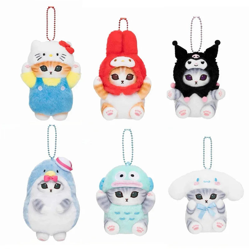 Porte-clés en peluche Kawaii Mofusand Cross-Dressing Sanrio Hello Kitty Kuromi Hanyodon 12 cm Pendentif pour sac à dos en peluche Anime