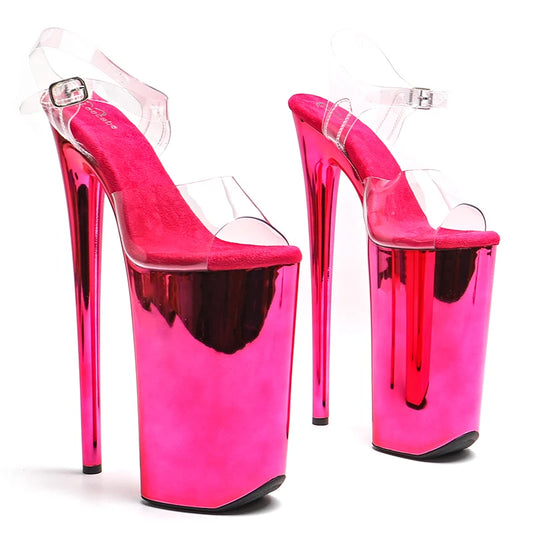 Leecabe 26CM/10 pouces PVC tige bout ouvert galvanoplastie talon haut plate-forme sexy exotique sandales de fête Pole Dance chaussures