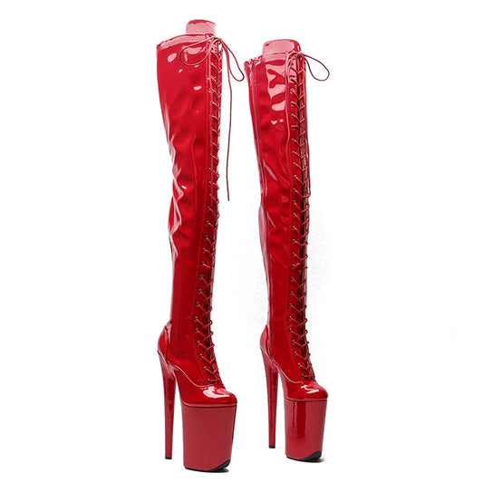 Leecabe 23CM/9 pouces bottes de pole dance à talons hauts en PU verni pour femme