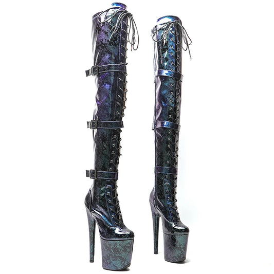 Leecabe 20CM/8 pouces serpent supérieur dégradé de couleur sexy exotique jeune tendance mode bottes talon haut plate-forme Pole Dance botte