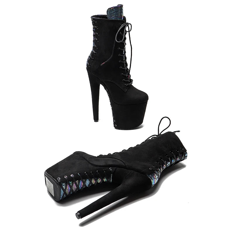 Leecabe 20CM/8 pouces Tige en daim avec serpent Tendance mode fête Bottes Talon haut plateforme Pole Dance Boot