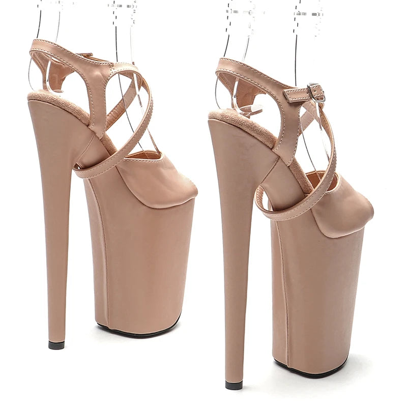 Leecabe 23CM / 9 pouces Tige en PU mat Petite plateforme à bout ouvert Sandales à talons hauts Chaussures de pole dance