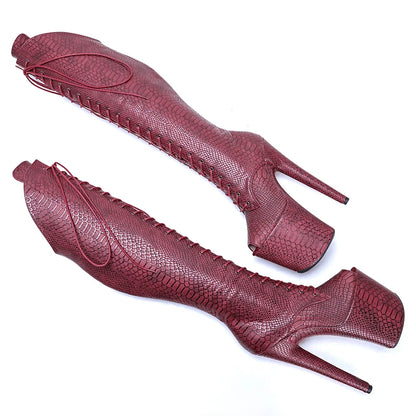 Leecabe 20CM/8 pouces Snake Upper Open Toe jeune tendance mode bottes talon haut plate-forme Pole Dance boot