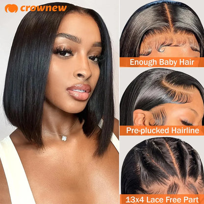 Perruque Bob en cheveux humains de densité 180 % 13x4 HD transparente avec dentelle frontale droite Cheveux humains brésiliens Bob Lace Frontal Wigs pour femmes