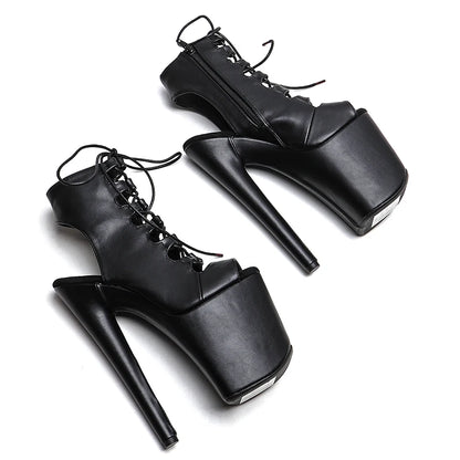 Leecabe 20CM/8 pouces Tige en PU mat Tendance tendance Bottines sexy Bout ouvert Talon haut Plateforme Pole Dance Boot