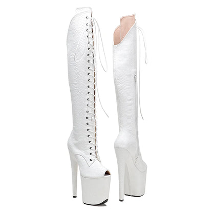 Leecabe 20CM/8 pouces Snake Upper Open Toe jeune tendance mode bottes talon haut plate-forme Pole Dance boot